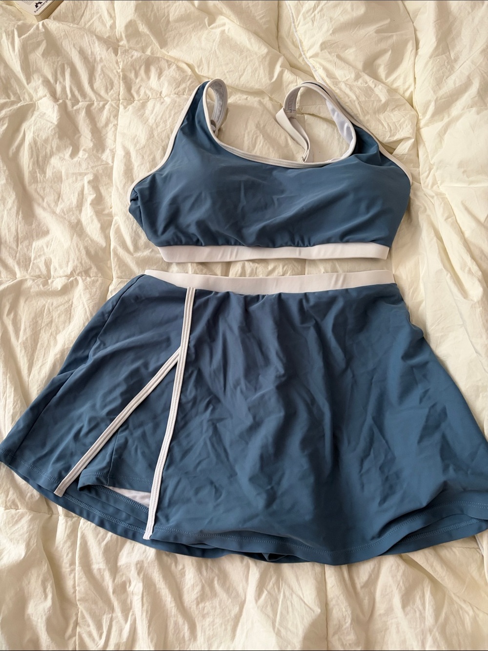 Athletic Blue Tennis Skirt with White Trim Bathing Suit
